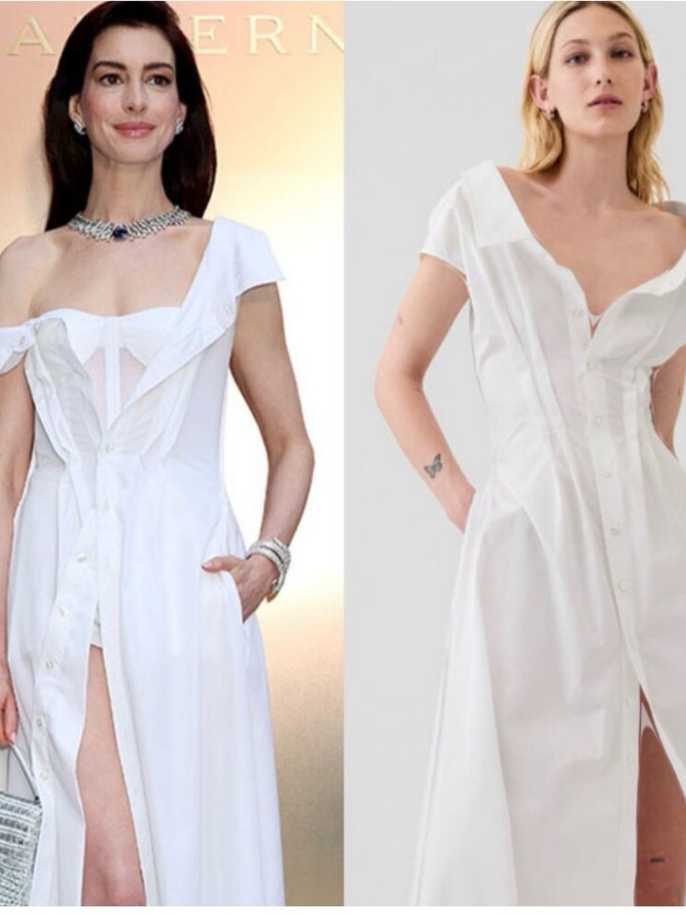 GAP White One-Shoulder Button-Front Midi Dress